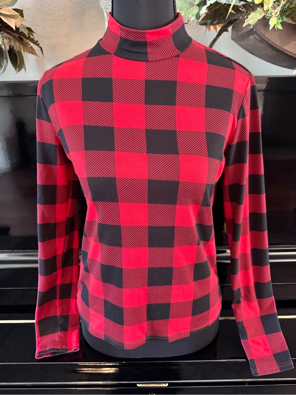 Plaid Mock Neck Top